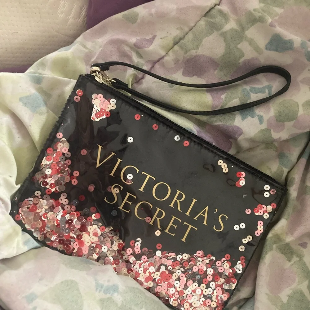 Victoria's Secret Black and Pink Sequin Wristlet - Picture 2 of 2